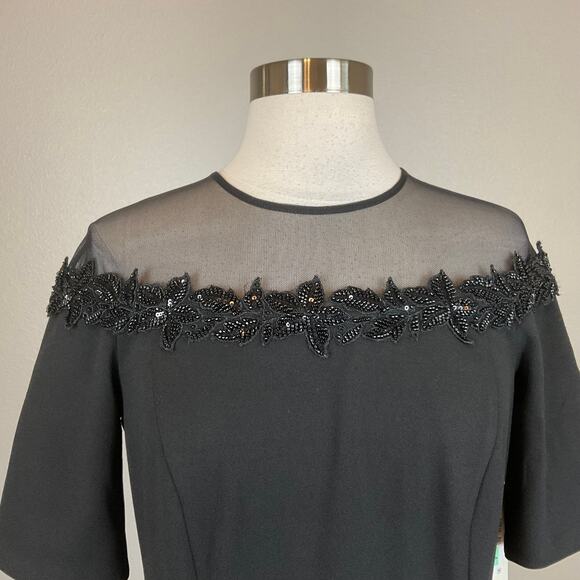 Eliza J Black Sequined Crepe Cocktail Dress Size 8 Short Sleeve Crew Neck Sheath - Picture 5 of 12